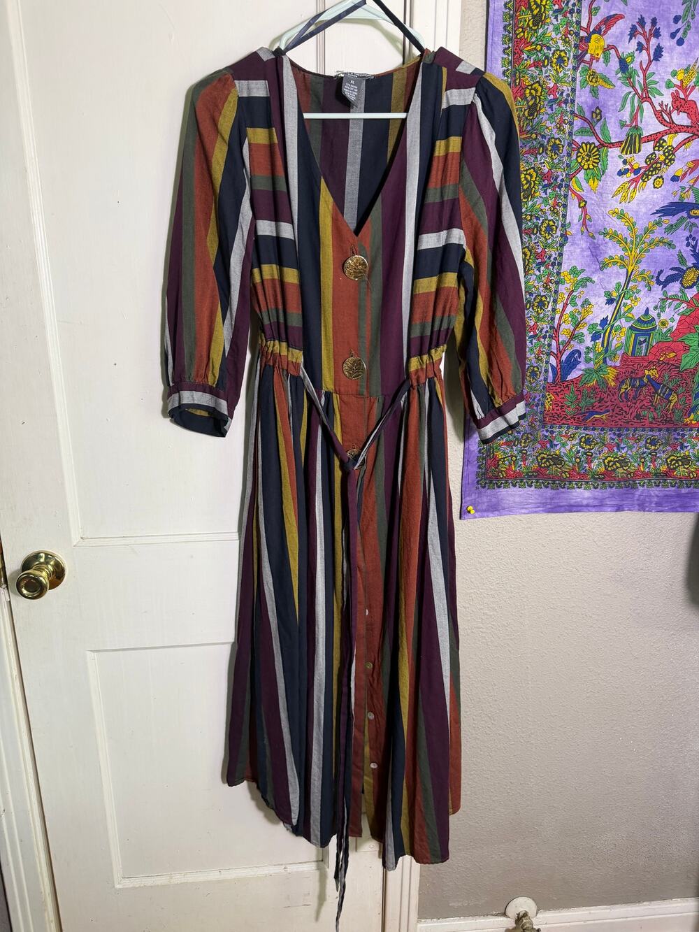 Chelsea & Theodore XL Striped Maxi Dress Boho Retro Button Front Belted